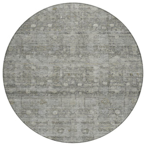 HomeRoots 8' Modern Pewter and Gray Geometric Round Area Rug - Durable, Washable Design for Indoor/Outdoor Use 620373