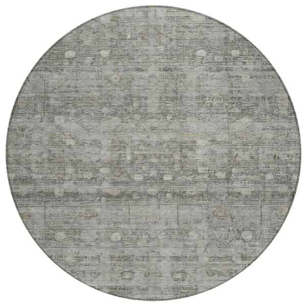HomeRoots 8' Modern Pewter and Gray Geometric Round Area Rug - Durable, Washable Design for Indoor/Outdoor Use 620373