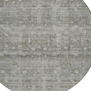 HomeRoots 8' Modern Pewter and Gray Geometric Round Area Rug - Durable, Washable Design for Indoor/Outdoor Use 620373