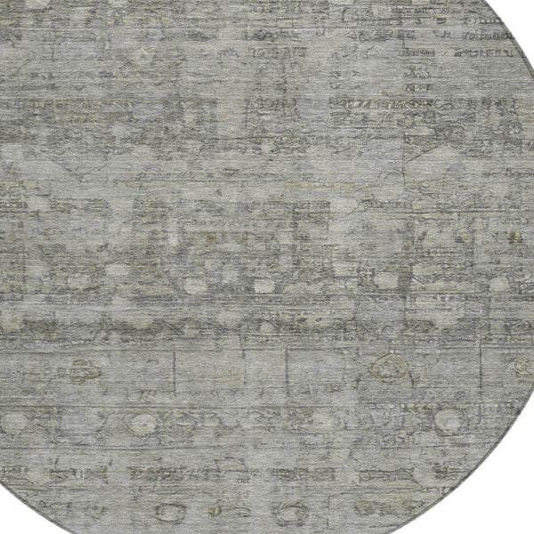 HomeRoots 8' Modern Pewter and Gray Geometric Round Area Rug - Durable, Washable Design for Indoor/Outdoor Use 620373