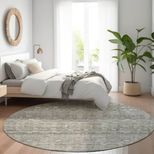 HomeRoots 8' Modern Pewter and Gray Geometric Round Area Rug - Durable, Washable Design for Indoor/Outdoor Use 620373