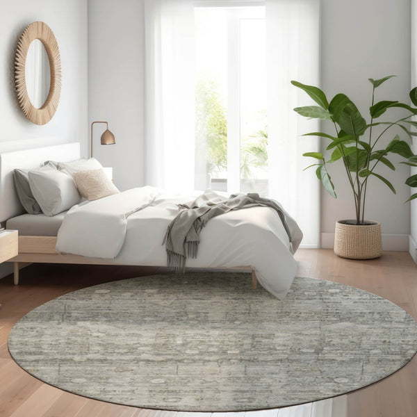 HomeRoots 8' Modern Pewter and Gray Geometric Round Area Rug - Durable, Washable Design for Indoor/Outdoor Use 620373