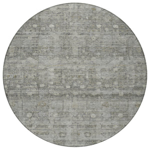 HomeRoots 8' Modern Pewter and Gray Geometric Round Area Rug - Durable, Washable Design for Indoor/Outdoor Use 620373