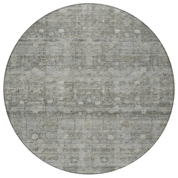 HomeRoots 8' Modern Pewter and Gray Geometric Round Area Rug - Durable, Washable Design for Indoor/Outdoor Use 620373