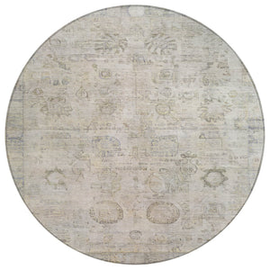 HomeRoots 8' Round Tribal Area Rug in Linen & Gray – Washable, Durable, Modern Design for Indoor & Outdoor Use 620391