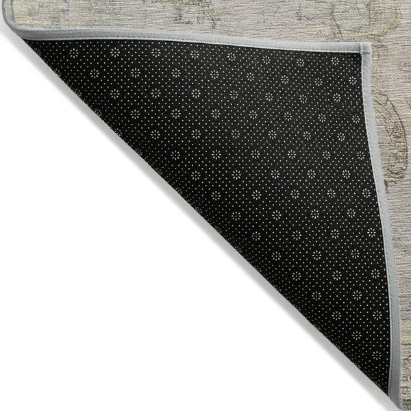 HomeRoots 8' Round Tribal Area Rug in Linen & Gray – Washable, Durable, Modern Design for Indoor & Outdoor Use 620391