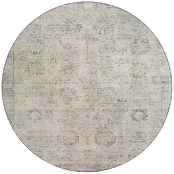 HomeRoots 8' Round Tribal Area Rug in Linen & Gray – Washable, Durable, Modern Design for Indoor & Outdoor Use 620391