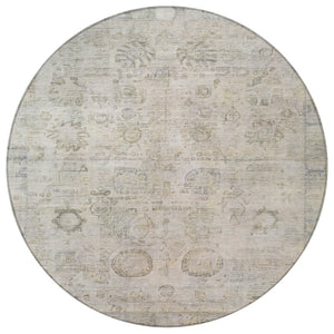 HomeRoots 8' Round Tribal Area Rug in Linen & Gray – Washable, Durable, Modern Design for Indoor & Outdoor Use 620391