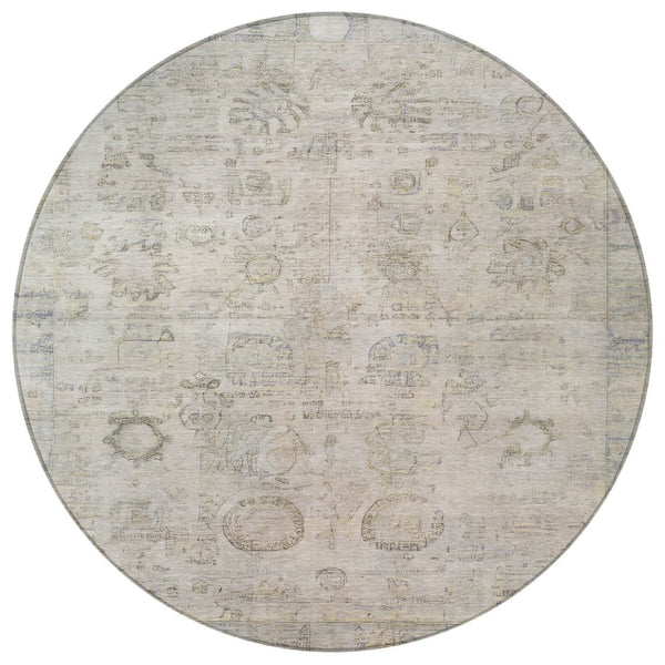 HomeRoots 8' Round Tribal Area Rug in Linen & Gray – Washable, Durable, Modern Design for Indoor & Outdoor Use 620391