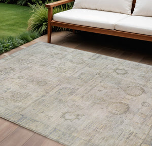 HomeRoots 8' X 10' Linen And Gray Tribal Rug - Stylish, Washable Indoor/Outdoor Design for High-Traffic Areas 620392