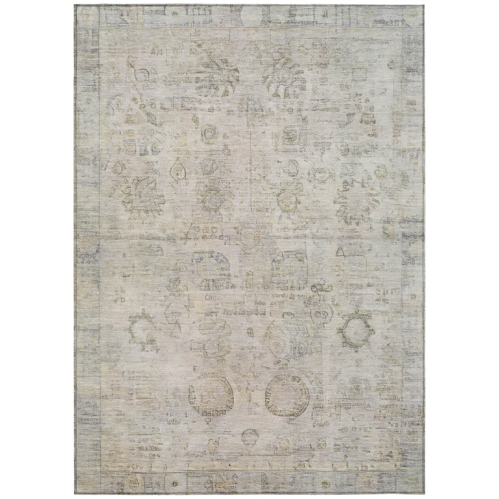 HomeRoots 10' Linen and Gray Tribal Area Rug - Washable, Durable, Indoor/Outdoor Design for High-Traffic Spaces 620394