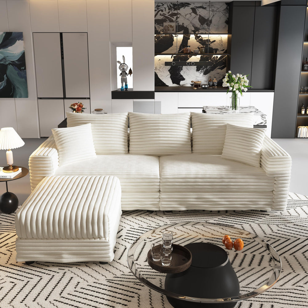 English Elm 82.7" Plush Corduroy 3-Seat Sofa – Modern Comfort With Soft Pillows & Versatile Ottoman For Living Spaces W1885S00146