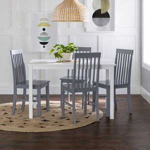 English Elm Walker Edison - Classic Rustic 5-Piece Dining Set with Slat-Back Spindle Chairs, Solid Rubberwood Table, White/Grey Finish - Perfect for Small Kitchens and Farmhouse Style B185P326702