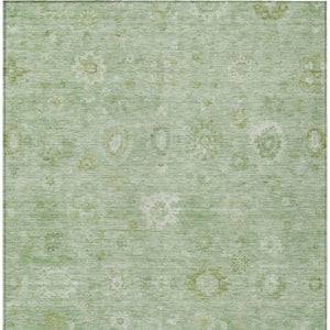 HomeRoots 5' Washable Damask Area Rug in Artichoke Green, Ivory & Mint - Durable for Indoor/Outdoor Spaces 620414