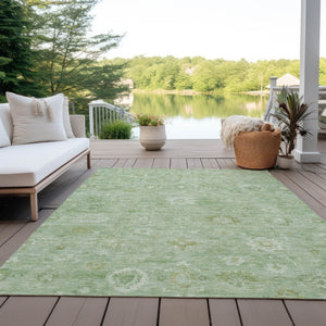 HomeRoots 5' Washable Damask Area Rug in Artichoke Green, Ivory & Mint - Durable for Indoor/Outdoor Spaces 620414