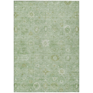 HomeRoots 5' Washable Damask Area Rug in Artichoke Green, Ivory & Mint - Durable for Indoor/Outdoor Spaces 620414