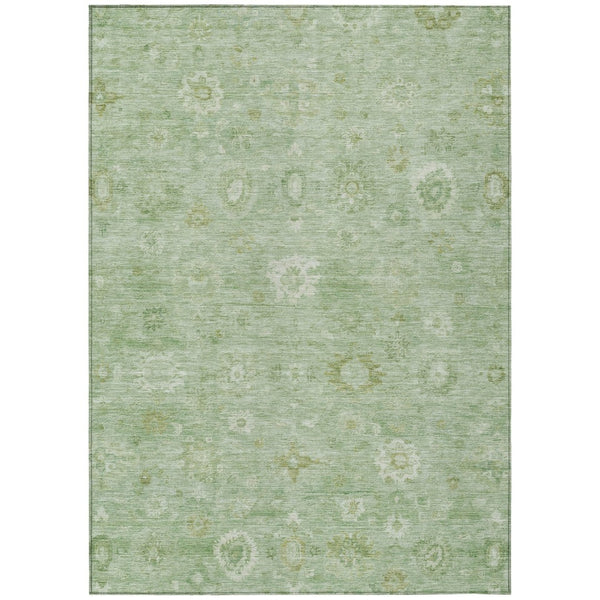 HomeRoots 5' Washable Damask Area Rug in Artichoke Green, Ivory & Mint - Durable for Indoor/Outdoor Spaces 620414