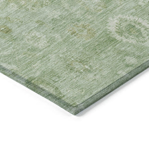 HomeRoots 5' Washable Damask Area Rug in Artichoke Green, Ivory & Mint - Durable for Indoor/Outdoor Spaces 620414