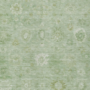 HomeRoots 5' Washable Damask Area Rug in Artichoke Green, Ivory & Mint - Durable for Indoor/Outdoor Spaces 620414