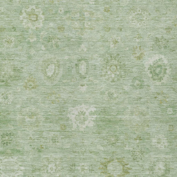 HomeRoots 5' Washable Damask Area Rug in Artichoke Green, Ivory & Mint - Durable for Indoor/Outdoor Spaces 620414