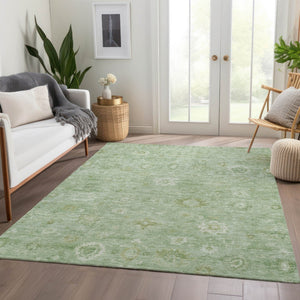 HomeRoots 5' Washable Damask Area Rug in Artichoke Green, Ivory & Mint - Durable for Indoor/Outdoor Spaces 620414