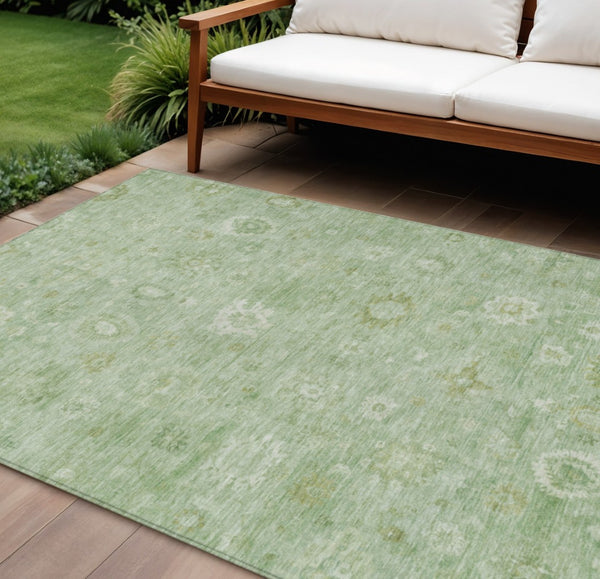 HomeRoots 8' X 10' Artichoke Green Damask Area Rug - Washable, Durable, Elegant for Indoor & Outdoor Spaces 620416