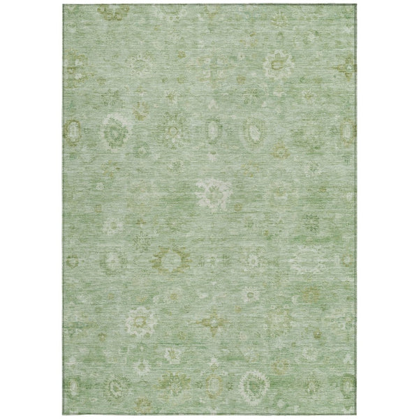 HomeRoots 9' Elegant Damask Area Rug in Artichoke Green, Ivory & Mint - Washable for Indoor/Outdoor Use 620417