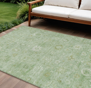 HomeRoots 9' Elegant Damask Area Rug in Artichoke Green, Ivory & Mint - Washable for Indoor/Outdoor Use 620417