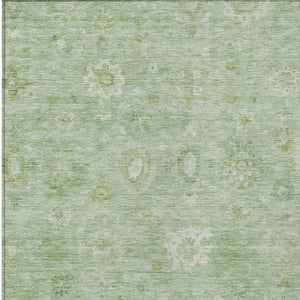 HomeRoots 9' Elegant Damask Area Rug in Artichoke Green, Ivory & Mint - Washable for Indoor/Outdoor Use 620417