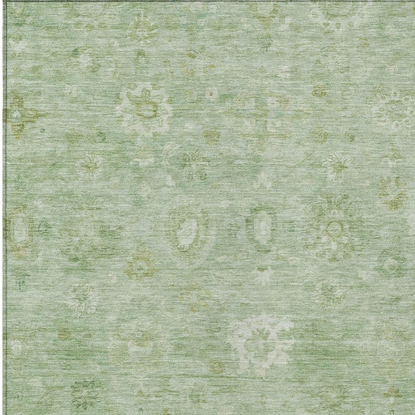 HomeRoots 9' Elegant Damask Area Rug in Artichoke Green, Ivory & Mint - Washable for Indoor/Outdoor Use 620417