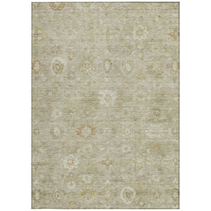 HomeRoots 5' X 8' Elegant Damask Indoor Outdoor Area Rug - Beige Tan Ivory, Stain-Resistant & Washable! 620420