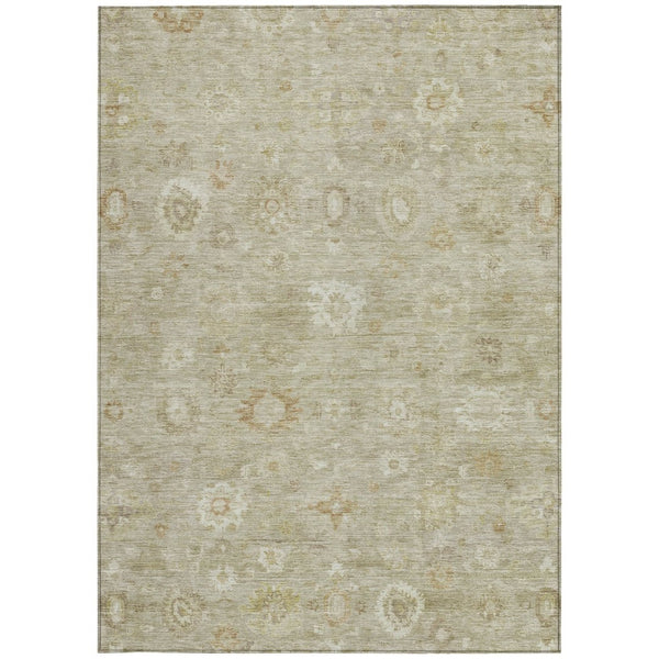 HomeRoots 5' X 8' Elegant Damask Indoor Outdoor Area Rug - Beige Tan Ivory, Stain-Resistant & Washable! 620420