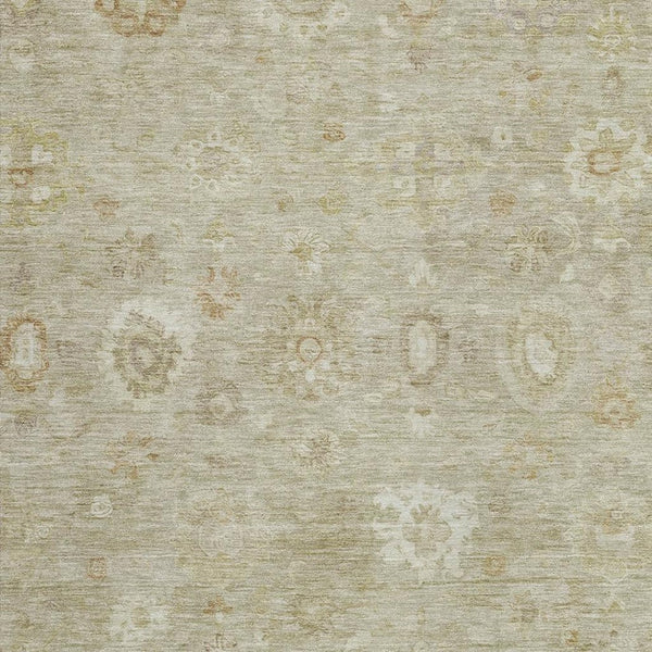 HomeRoots 5' X 8' Elegant Damask Indoor Outdoor Area Rug - Beige Tan Ivory, Stain-Resistant & Washable! 620420