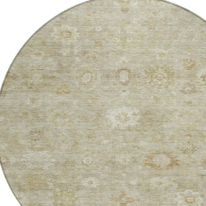 HomeRoots 8' Beige Tan and Ivory Damask Round Area Rug - Washable, Durable, Indoor-Outdoor Versatility! 620421