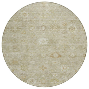 HomeRoots 8' Beige Tan and Ivory Damask Round Area Rug - Washable, Durable, Indoor-Outdoor Versatility! 620421