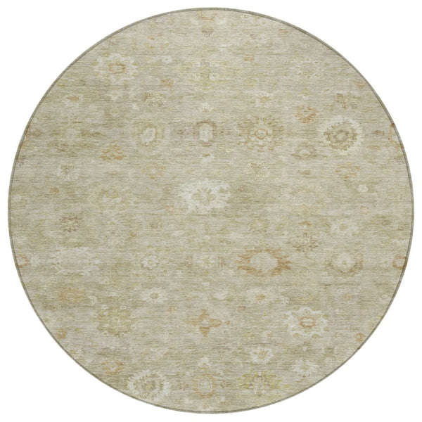 HomeRoots 8' Beige Tan and Ivory Damask Round Area Rug - Washable, Durable, Indoor-Outdoor Versatility! 620421