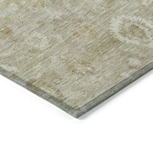 HomeRoots 8' Beige Tan and Ivory Damask Round Area Rug - Washable, Durable, Indoor-Outdoor Versatility! 620421
