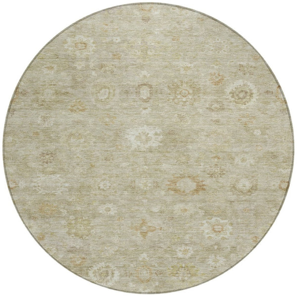 HomeRoots 8' Beige Tan and Ivory Damask Round Area Rug - Washable, Durable, Indoor-Outdoor Versatility! 620421