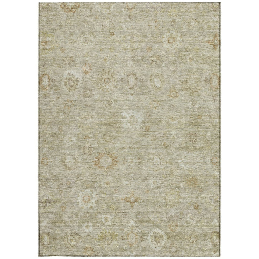 HomeRoots 8' X 10' Washable Damask Area Rug in Beige Tan & Ivory – Durable, Stylish, Perfect for Indoor/Outdoor Use! 620422