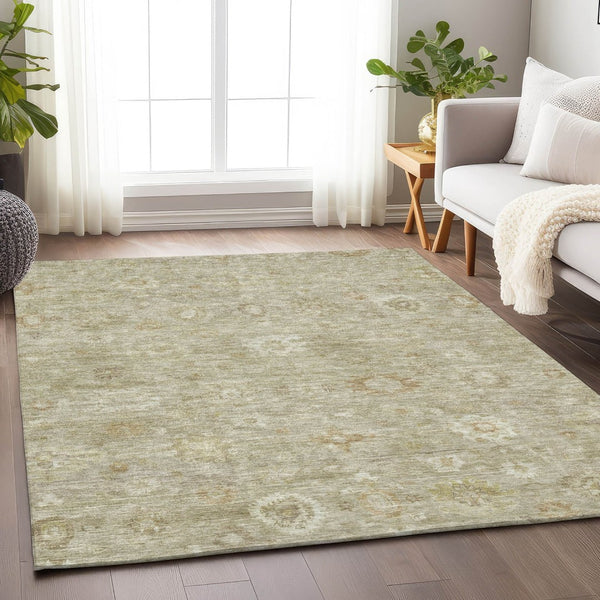 HomeRoots 8' X 10' Washable Damask Area Rug in Beige Tan & Ivory – Durable, Stylish, Perfect for Indoor/Outdoor Use! 620422