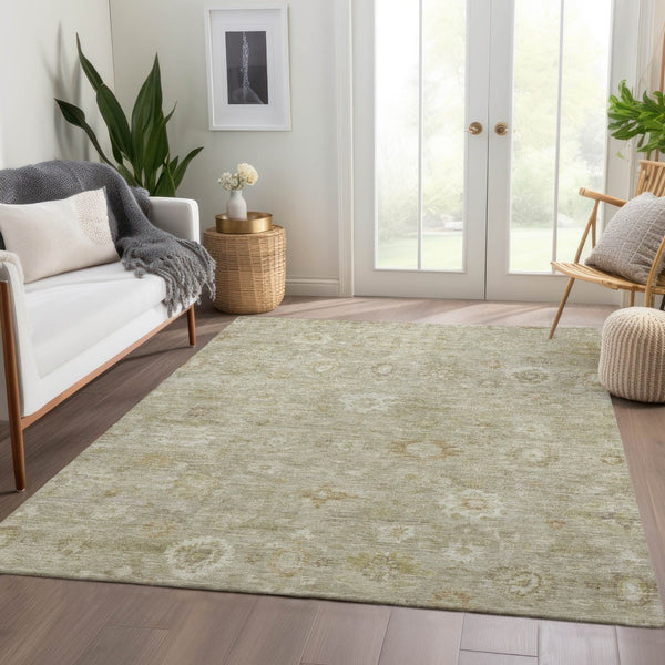 HomeRoots 8' X 10' Washable Damask Area Rug in Beige Tan & Ivory – Durable, Stylish, Perfect for Indoor/Outdoor Use! 620422
