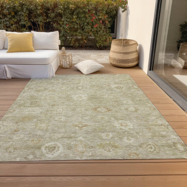 HomeRoots 9' Classic Damask Area Rug in Beige Tan & Ivory - Washable, Durable & Stylish for Indoor/Outdoor Use 620423