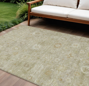 HomeRoots 10' Elegant Beige Tan & Ivory Damask Washable Area Rug - Durable, Indoor/Outdoor, Stain-Resistant Design 620424