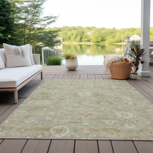 HomeRoots 10' Elegant Beige Tan & Ivory Damask Washable Area Rug - Durable, Indoor/Outdoor, Stain-Resistant Design 620424