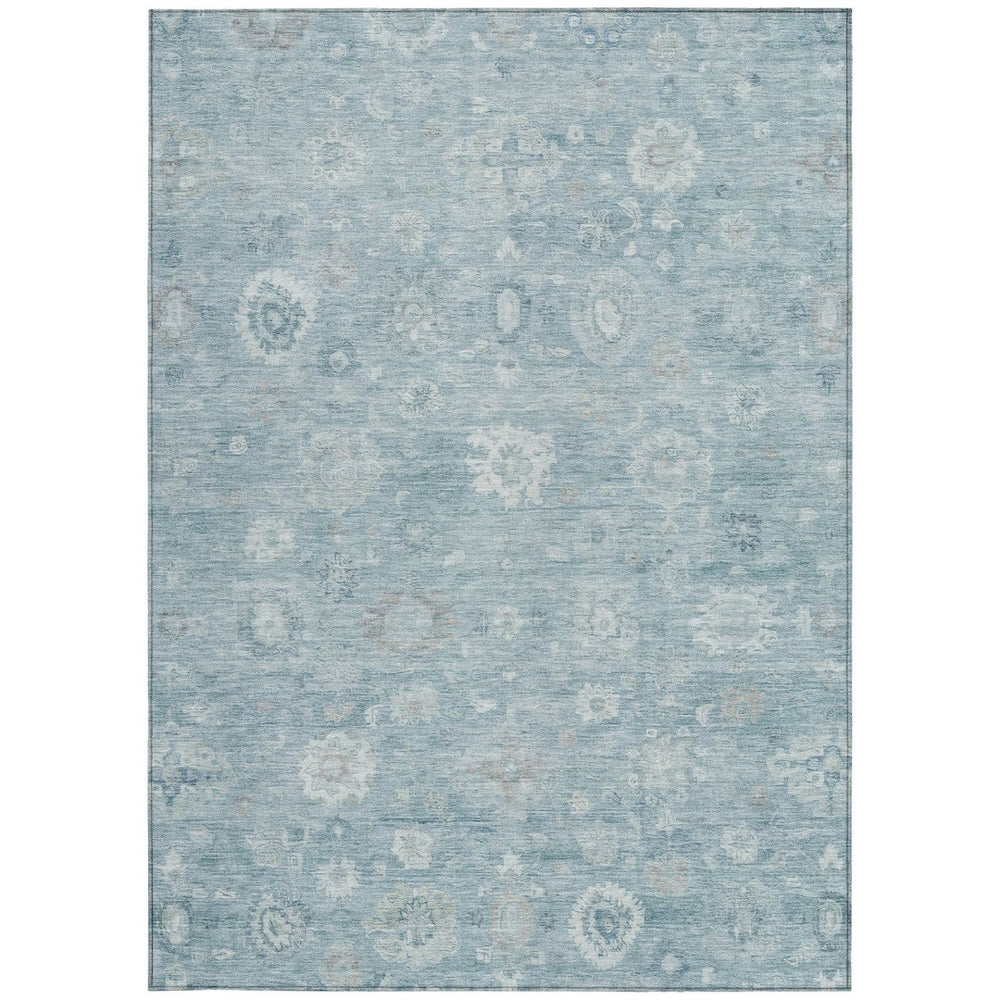 HomeRoots 5' X 8' Elegant Blue Ivory Gray Damask Area Rug - Washable Indoor/Outdoor Style for Any Space 620426