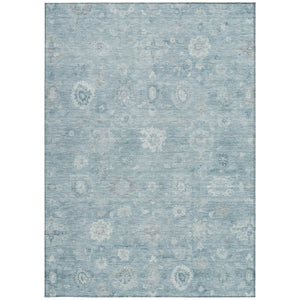 HomeRoots 5' X 8' Elegant Blue Ivory Gray Damask Area Rug - Washable Indoor/Outdoor Style for Any Space 620426
