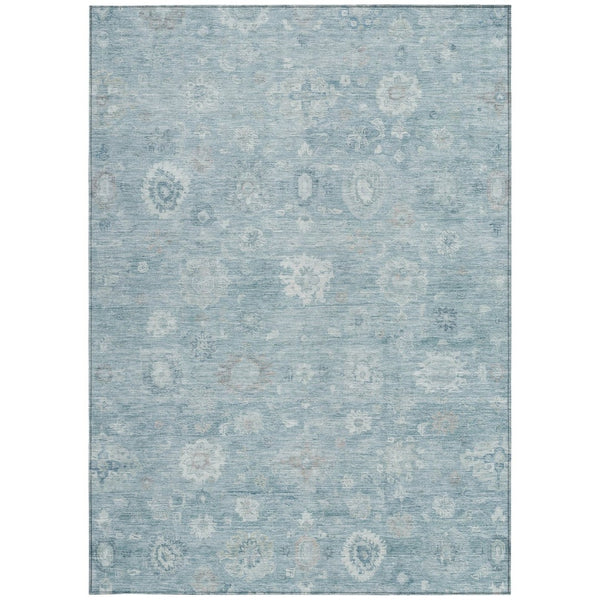 HomeRoots 5' X 8' Elegant Blue Ivory Gray Damask Area Rug - Washable Indoor/Outdoor Style for Any Space 620426