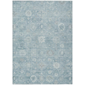 HomeRoots 5' X 8' Elegant Blue Ivory Gray Damask Area Rug - Washable Indoor/Outdoor Style for Any Space 620426