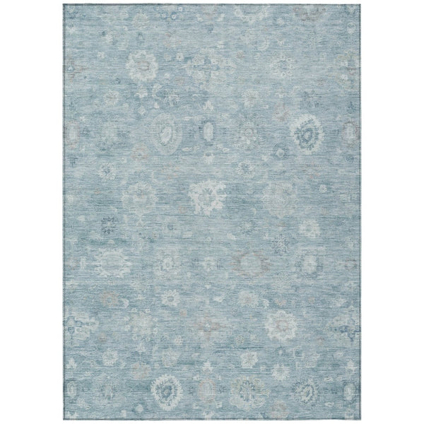 HomeRoots 5' X 8' Elegant Blue Ivory Gray Damask Area Rug - Washable Indoor/Outdoor Style for Any Space 620426