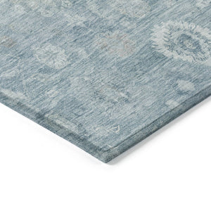 HomeRoots 5' X 8' Elegant Blue Ivory Gray Damask Area Rug - Washable Indoor/Outdoor Style for Any Space 620426